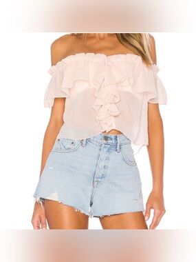 House of Harlow 1960 Off-Shoulder Ruffle Crop Top - Light Pink